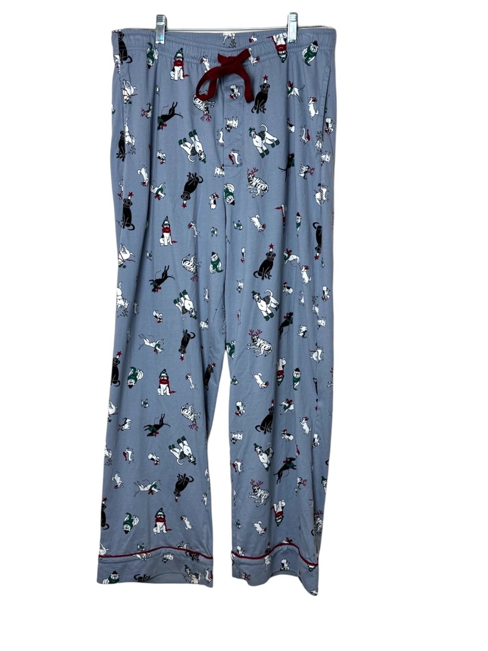 Pajamagram Men’s Gray PJ Bottoms Holiday Dogs Santa Hat Size L